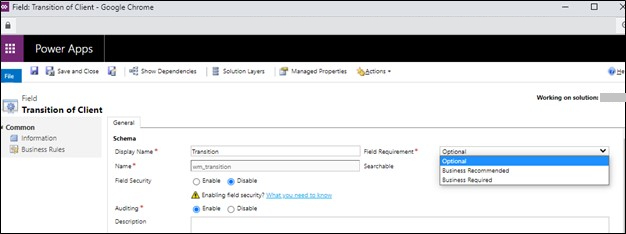 Setting Field Requirement to Optional