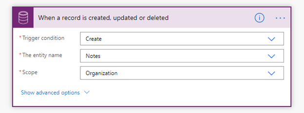 Set trigger properties with Create, Notes and Organisation