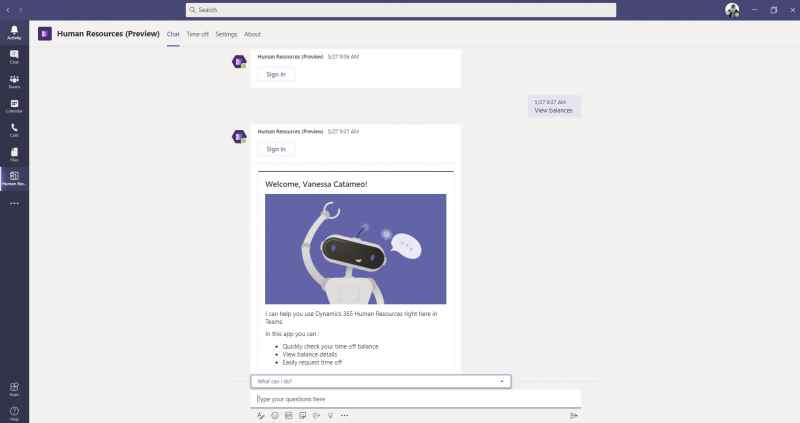 Human Resources Microsoft Teams app, LUIS bot