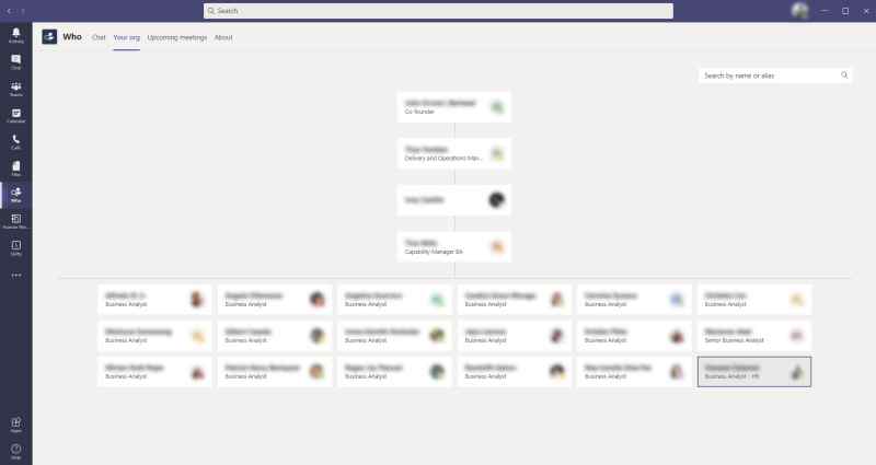 Who Microsoft Teams app organisational chart